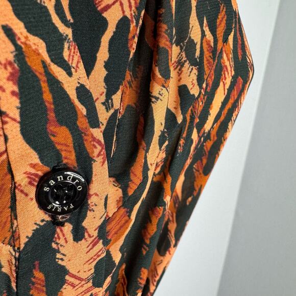 SANDRO Eliza Animal-Print Belted Midi Shirtdress Waist Belted Sz S - Picture 8 of 16